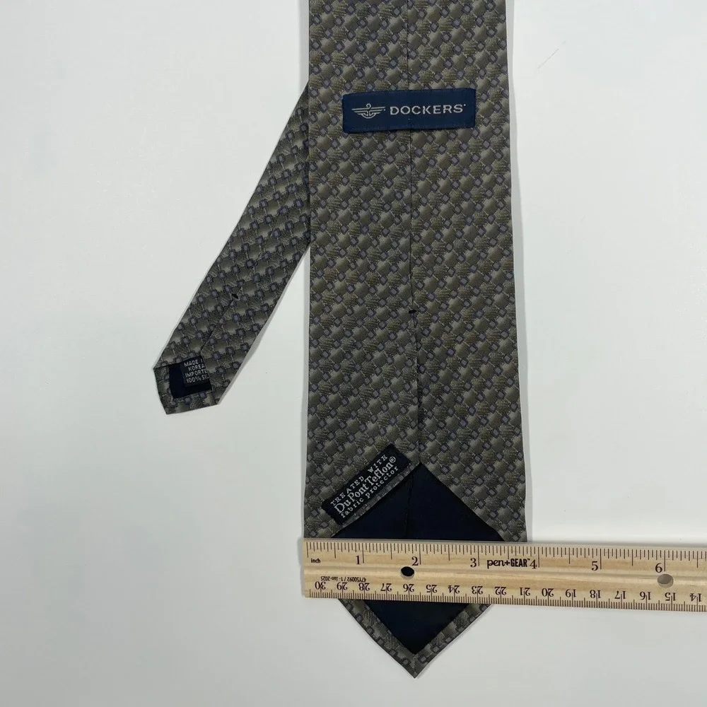 Dockers Taupe Blue Geometric Silk Necktie Mens OSFA